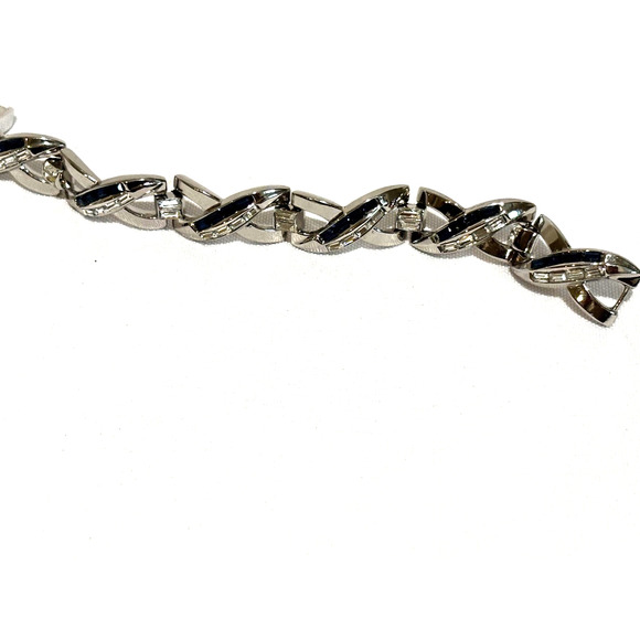 Vintage silver Faux Sapphire CLEAR RHINESTONE baquette TRIFARI BRACELET 7” - Picture 1 of 8